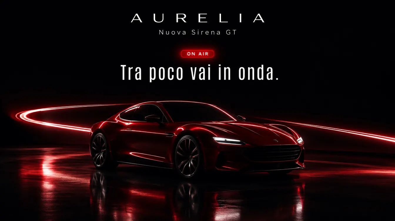 Schermata d'attesa per il lancio di un'auto: un'auto rossa tra scie di luce e la scritta Tra poco vai in onda